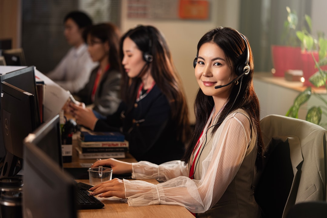 Woman wearing headset